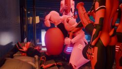 16:9 3d 3d_(artwork) animatronic anthro balls bed bedroom belly big_balls big_breasts big_penis bodily_fluids breasts bunnnyboi cum cum_inflation cum_inside five_nights_at_freddy's furniture futanari genital_fluids genitals hi_res inflation lagomorph leporid machine male mammal nipples nude on_bed penis prescott_(bunnnyboi) price_(bunnnyboi) rabbit robot roxy_(rktzxq) rubin_(bunnnyboi) ruby_(bunnnyboi) scottgames size_difference spread_legs spreading widescreen