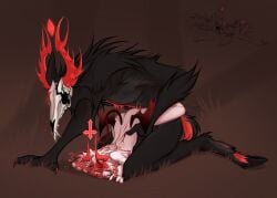 2_horns 2boys 4_horns ambiguous_penetration anthro antlers black_fur blood claws completely_nude cracked_skull cross deer deer_ears deer_tail demon_wings devil_tail digital_drawing_(artwork) digital_media_(artwork) duo exorspace_(phighting) face_down_ass_up flower_eyepatch from_behind fur hand_on_waist hearts_around_head hooves horns inphernal legs_around_waist long_hair medkit_(phighting) minimal_background monster monsterfucking outdoors phighting procreate_(software) red_claws red_horns roblox roblox_game rose scratches scratching self_upload sex short_tail sianachkit_(phighting) size_difference skull starsafterdawn subspace_(phighting) tail teratophilia text upside_down_cross watermark white_hair wings