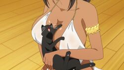 16:9_aspect_ratio animal_between_breasts animated azur_lane between_breasts breast_grab breasts cleavage dark-skinned_female dark_skin dress dress_slit feline female feral feral_on_female groping happy high_resolution huge_breasts large_breasts long_hair native_american no_bra no_panties nopan revealing_clothes see-through sideboob south_dakota_(azur_lane) south_dakota_(solo_concert)_(azur_lane) tan tan_skin white_dress