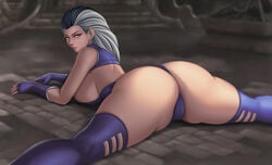 2d ass back_view big_ass big_breasts big_butt clothing curvy curvy_body curvy_female curvy_figure curvy_hips dat_ass female female_only fingerless_gloves flowerxl huge_breasts leotard looking_at_viewer looking_back midway milf mortal_kombat mortal_kombat_3 netherrealm_studios on_stomach pinup seductive seductive_look sideboob sindel solo solo_focus splits spread_legs spreading thick_thighs thighhighs thighs thong thong_leotard two-tone_hair voluptuous white_eyes white_hair