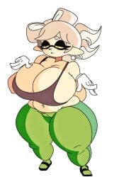1girls big_breasts boobs breasts clothing domino_mask gloves golden_eyes grey_hair hips huge_boobs huge_breasts inkling inkling_girl lotxolt marie_(splatoon) pointed_ears pointy_ears shortstack simple_background splatoon tentacle_hair white_skin wide_hips