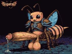 gigatsu ai_generated pixel_art pixel_animation gif twitching animated animation limited_palette ai_assisted aseprite_(artwork) armor armored_male bee insect insectophilia erection big_penis minecraft