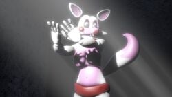 3d 4k animatronic anthro arms_out arms_outstretched belly_button black_eyes bright_light disboi215 disboi215_(artist) female female_focus female_only five_nights_at_freddy's five_nights_at_freddy's_2 fnaf fnaf_2 fox fox_ears fox_girl fox_tail furry glowing_eyes hand_bra hand_shadow_covering_breasts_(meme) hands_casting_shadow highres humanoid lipstick mangle_(fnaf) panties pink_body red_cheeks red_lipstick red_panties red_shorts robot rosy_cheeks sfm shadow_bra shiny_body shorts solo solo_female source_filmmaker tail topless topless_female white_body white_eyes white_nipples