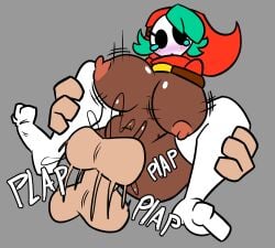 algob4v bav shy_gal mario_(series) super_mario_bros. mario_bros nintendo dark_skin dark-skinned_female breasts breasts_out big_breasts massive_breasts mask masked masked_female green_hair areolae areola big_areola legwear spread_legs spreading spread_pussy penetration penis penis_in_pussy vaginal_penetration big_balls balls blush blushing