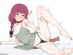 1boy 1girl @_@ absurdres anal arm_support bare_arms black_bow black_choker black_nails black_panties blush bocchi_the_rock! bow braid breasts choker cleft_of_venus closed_mouth clothes_lift commentary covered_nipples cum cum_in_ass cumdrip disembodied_penis dress dress_lift fingernails grey_dress hair_bow heart hetero highres hiroi_kikuri leg_lift leg_up long_hair lying nail_polish nipple_slip nipples nose_blush on_side panties penis purple_eyes purple_hair pussy roswell_ss sex simple_background single_braid small_breasts smile spaghetti_strap strap_slip thong toenail_polish toenails uncensored underwear wavy_mouth white_background