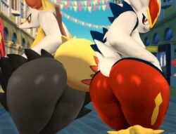 2d 2d_(artwork) 2girls absurd_res anthro anthrofied ass big_ass big_butt black_body black_fur braixen cinderace duo female female_only generation_6_pokemon generation_8_pokemon huge_ass huge_butt looking_back looking_back_at_viewer nintendo nude nude_female photo_manipulation photomorph pokemon pokemon_(species) presenting presenting_hindquarters rear_view red_body red_fur roussil97 tail white_body white_fur yellow_fur