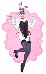 bleach blue_hair blush bodypaint bunny_boy bunny_costume bunny_ears bunny_tail bunnysuit crossdressing crossdressing_male digital_media_(artwork) facepaint male male_only mayuri_kurotsuchi stockings theslowesthnery