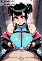 1boy 1girl abs ai_generated alley bare_shoulders between_breasts black_choker black_gloves black_hair black_jacket blue_footwear blunt_bangs blush breast_press breasts breasts_squeezed_together breath brown_eyes choker clothed_female_nude_male clothing cum_in_clothes double_bun earrings english_text erection eyeshadow female fingerless_gloves gloves grin hair_bun heavy_breathing hetero jacket jennieart02 jewelry kpop_demon_hunters large_breasts large_penis lips looking_at_penis looking_down makeup male male_pubic_hair navel netflix nude off_shoulder paizuri paizuri_under_clothes pants patreon patreon_logo patreon_username penis pov_crotch pubic_hair shoes sidelocks smile sneakers solo_focus sweat twitter twitter_username two-sided_fabric veins veiny_penis watermark web_address zipper zipper_pull_tab zoey_(kpop_demon_hunters)