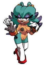 1girls anthro big_breasts big_nipples bittenhard breasts breezie_the_hedgehog breezie_the_hedgehog_(archie) eggman_logo female female_only furry green_fur hedgehog high_heels nipples property puffy_nipples purple_eyes pussy sega solo solo_female sonic_(series) sonic_the_hedgehog_(series) tattoo thigh_gap vagina