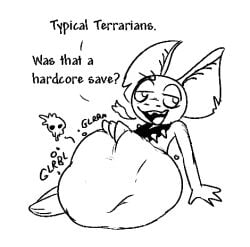 2026 3_toes 4_fingers after_vore ambiguous_gender anthro anthro_pred belly belly_squish big_belly black_and_white collar death digestion digestion_noises fatal_vore feet fingers fire_imp_(terraria) half-closed_eyes huge_belly human human_prey implied_permanent killing line_art low_res mammal monochrome narrowed_eyes navel notched_ear resting round_head rumbling_stomach simple_background skull_symbol solo sound_effects spiked_collar spikes squean squish terraria toes voonbooned vore vowelless vowelless_sound_effect white_background