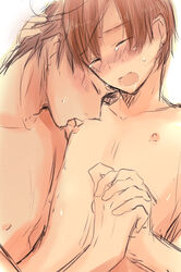 antonio_fernandez_carriedo axis_powers_hetalia lovino_vargas male_only nipple_licking nipples romano_(hetalia) spain_(hetalia) tagme yaoi