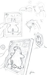 absurd_res after_transformation ambiguous_gender black_and_white cellphone clitoris clitoris_piercing duo electronics english_text female feral frozen_expression fur gender_transformation generation_2_pokemon genital_piercing genitals headshot_portrait hi_res human iconography immobile japanese_text kareha_21909 male mammal money monochrome mtf_transformation nintendo number open_mouth orgasm_face phone piercing pokemon pokemon_(species) portrait screen sharp_teeth smartphone solo spread_vulva spreading technology teeth text thought_bubble tongue tongue_out transformation tube typhlosion urethra vulva