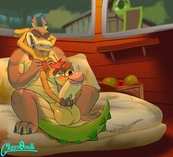 69_position activision anal anthro balls bandicoot big_balls big_dom_small_sub big_penis blush bodily_fluids canid canine canis clothing crash_(series) crash_bandicoot crocodilian detailed_background dingo dingodile dominant duo erection food fruit fur genitals glass0milk gloves hair handwear hi_res humanoid_genitalia humanoid_penis hybrid licking male male/male male_only mammal marsupial nude oral penile penis penis_lick plant reptile retracted_foreskin rimming saliva scalie sex size_difference tongue tongue_out video_games wumpa_fruit