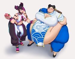 fat alguien9955 obese weight_gain force_feeding huge_breasts chubby chun-li juri_han street_fighter street_fighter_6 capcom sitting tied_up belly gigantic_belly gigantic_thighs gigantic_ass cleavage cake strawberry tongue_out crazy_eyes crazy_smile blush clenched_teeth fat_face double_chin alternate_body_type fat_arms fat_legs chinese_clothes toes asymmetrical_hair black_hair pink_hair multicolored_hair 2girls yuri inner_sideboob earring hair_bun toeless_legwear choker spiked_collar hand_on_belly fat_fetish