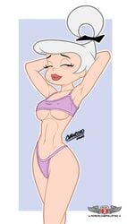 1girls 2020 2d 2d_(artwork) abs arms_up artist_logo big_breasts bralette chancero female female_only hanna-barbera judy_jetson lavender_panties panties phillipthe2 solo the_jetsons underboob white_background white_hair