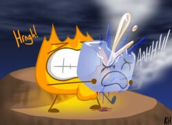 1boy 1boy1girl 1girls 2d ambiguous_penetration balls ballsack battle_for_dream_island bfdi color colored cum dying english_text female female_penetrated fire firey_(bfdi) holding ice ice_cube ice_cube_(bfdi) inanimate_animate inside_view kh king_heron kingheron_(artist) lifting lifting_person male male/female male_penetrating male_penetrating_female melting night night_sky object_shows onomatopoeia orgasm penetration penis screaming sex straight straight_sex text