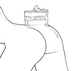 ass ass_focus birthday_sketch black_and_white cake cheesestyx elma_(dragon_maid) food_on_ass miss_kobayashi's_dragon_maid simple_background sketch white_background work_in_progress