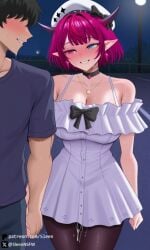 sleen ai_generated self_upload 1girls female 1boy male faceless_male 1boy1girl breasts hourglass_figure big_breasts cleavage smile smiling clothing clothed clothed_female after_sex after_vaginal after_orgasm cum_leaking cum_on_lower_body cum_between_thighs cum_under_clothes sweat blush hololive hololive_english hololive_english_-promise- irys_(hololive) irys irys_(casualrys)_(hololive) vtuber virtual_youtuber heterochromia handholding hand_holding holding_hands happy