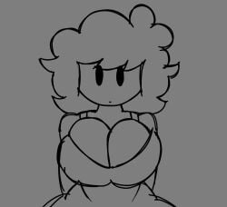 sonicboigoons original original_character tagme monochrome animated animated_gif gif short_hair looking_at_viewer tank_top tight_clothing breasts large_breasts cleavage turning_around side_profile wide_hips slim_waist bouncing_breasts bare_shoulders voluptuous