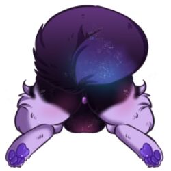 anus ass astro balls balls_blush blush butt_fluff canid canine canis cosmic_fur cosmic_tail emoji feral fluffy fluffy_tail foot_fetish fur genitals glowstone2001 low_res male mammal pawpads paws purple_body purple_fur solo space sploot spread_legs spreading thumbnail transparent_background wolf