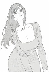 makima_(chainsaw_man) chainsaw_man ai_generated zloimakak female female_only solo 1girls fully_clothed greyscale cleavage dress grey_dress fully_clothed_female
