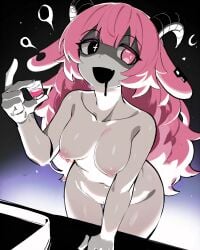 1girls absurd_res ai_generated alternate_version_available animal_ears areolae black_eyes drool drooling falsegate fang femme_soule from_above goat_horns heterochromia highres holding_object holding_shot_glass horns long_hair looking_to_side medium_breasts navel nipples nude nude_female open_mouth pale_skin pink_eyes pink_hair pukey_goddess_shot_trick pussy saliva self_upload shot_glass smile solo stable_diffusion thick_thighs uncensored wide_hips
