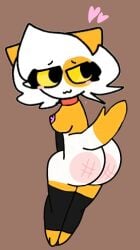 anthro ass big_ass breasts brown_background cat_ears cute_expression digital_drawing_(artwork) edit edited fox_tail gloves heart_symbol kilisha kit_community munchykirby1 orange_ears orange_legs orange_tail original_character peru small_nipples tagme white_body yellow_eyes