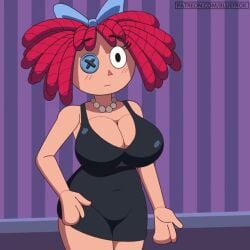 2025 animated big_breasts black_dress bluefrok bow button_eye doll_girl glitch_productions gooseworx pearl_necklace ragatha ragatha_(pub_outfit) ragatha_(tadc) ragatha_(the_amazing_digital_circus) ragdoll red-haired_female red_hair tagme the_amazing_digital_circus triangle_nose video