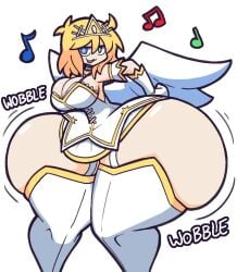 1girls ass big_breasts blonde_hair blue_eyes bottom_heavy breasts female female_only gensin green_eyes heterochromia hips hips_wider_than_shoulders huge_ass hyper hyper_ass hyper_hips hyper_thighs looking_at_viewer ryouna_(senran_kagura) senran_kagura shaking_hips slim_waist smirk thick_thighs thighhighs thighs wide_hips wobbling_ass
