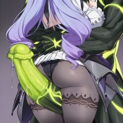 1girl 1other ai_generated animal_penis apprenticedomini arms_around_waist ass ass_focus between_thighs big_ass black_nails black_panties black_pantyhose black_skin breasts close-up clothes_lift colored_skin drill_hair drill_sidelocks erection ethereal_(zenless_zone_zero) frilled_sleeves frills from_behind frottage glowing glowing_penis gradient gradient_background green_skin grey_background hand_on_another's_chest head_out_of_frame horse_penis hug huge_ass huge_penis imminent_bestiality lace lace-trimmed_panties lace_trim large_breasts long_hair long_sleeves lower_body mihoyo monster multicolored_skin novelai panties panties_under_pantyhose pantyhose penis precum precum_drip purple_hair sideboob size_difference skirt skirt_lift thick_thighs thigh_sex thighs uncensored underwear veins veiny_penis vivian_banshee white_skirt zenless_zone_zero