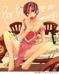 apron axis_powers_hetalia condom_in_mouth lovino_vargas male_only naked_apron romano_(hetalia) tagme yaoi