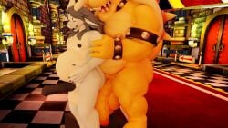 2boys 3d_(artwork) ace_(kamex) animal_genitalia animal_penis anthro belly big_belly big_butt big_muscles big_nipples big_pecs blue_body blue_fur blue_hair bovid bowser brick brick_wall brown_eyes butt caprine carpet castle checkered checkered_floor circumcised claws digital_media_(artwork) door dragon equine_genitalia equine_penis erection fire flaccid floppy_ears fur furniture furry furry_male furry_only gay genitals goat hair hi_res holding_from_behind horns hybrid interspecies kamex koopa long_hair male male/male mammal mario_(series) muscular mythological_creature mythological_scalie mythology nintendo nipples obscured_eyes on_stool open_mouth pecs penis pregnant pregnant_male reptile scalie sharp_teeth shell sign stool surprised tail tan_body teeth tongue torch turtle vein veiny_penis wall_(structure) white_body white_fur yellow_body
