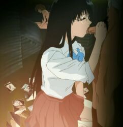2boys 2girls asada_shouko bent_over between_breasts black_hair bottomless blackmail blowjob closed_eyes fellatio female flat_chest footwear group_sex iizuka_mika ishino_kachi kneehighs long_hair lowres male necktie necktie_between_breasts nipples no_bra nude open_mouth oral panchira_teacher penis pleated_skirt school_uniform sex shadow shoes skirt sleeves_rolled_up socks standing straight thighhighs teen teenager teenager_girl uncensored