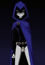 1futa 5_fingers ai_generated angry angry_expression angry_face annoyed annoyed_expression balls ballsack belt black_eyes blue_cloak blue_hood chastity_cage clenched_hand cloak clothed clothed_futa clothing cock damenjer front_view futa_only futanari grey_body grey_skin hidden_face hood hood_up looking_at_viewer metal_chastity_cage penis raven_(dc) simple_background small_balls small_breasts small_cock small_penis smooth_balls solo solo_futa standing teen_titans teeth teeth_clenched