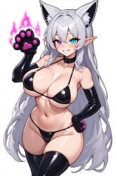 ai_generated bangs beach big_breasts bikini bikini_top blue_eyes breasts cat_tail clothing domestic_cat female fur hair half-closed_eyes hand_on_hip huge_breasts looking_at_viewer narrowed_eyes sagging_breasts solo standing thick_thighs thong tuft underwear wide_hips white_hair heterochromia purple_eyes attractive attractive_female attractive_body busty curvy cute female_only gigantic_breasts hot massive_breasts viciosaaattv vtuber seductive sexy sexy_body sexy_female