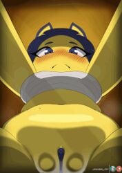 1girl :< against_fourth_wall animal_crossing animated animated_gif ankha_(animal_crossing) anus atotekio blue_anus blue_pussy blush bob_cut bottomless colored_pussy colored_skin commentary crop_top crotch_rub english_commentary furry furry_female hair_ornament hieroglyphics looking_at_another looking_at_viewer looking_down looping_animation pussy snake_hair_ornament solo yellow_fur yellow_skin