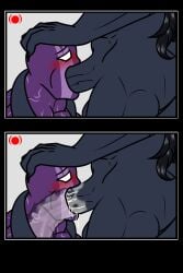gblast18 elbenon el_benon purplevenom purple_venom 2boys gay bara original_characters blackheart_(purplevenom) sucking_penis sucking_dick blowjob deepthroat deep_blowjob inside_view inside_mouth cum cum_inside cum_in_mouth hands_on_head hands_on_another's_head blushing symbiote gay_blowjob