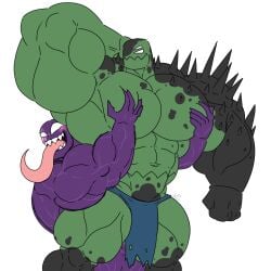 xxxmochi_mochi 2boys bara elbenon el_benon purplevenom purple_venom grabbing_from_behind grabbing_breasts grabbing_pecs loincloth loincloth_only no_visible_genitalia symbiote monster monster_boy original_character gay