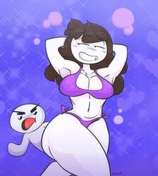 1boy 1girls 2021 angry ass bald bikini blush breasts brown_hair jaiden jaiden_animations long_hair mob_face open_mouth purple_background size_difference slobbyslapper sssir sssir8 theodd1sout white_skin youtube youtuber