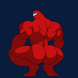 among_us androgynous ass big_ass bubble_ass looking_at_viewer meme muscles presenting presenting_hindquarters red_(among_us) solo squatting