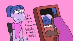 1boy 1boy1girl 1girls animated big_city_greens blowjob blue_hair cum_in_mouth cum_on_face deepthroat disney disney_channel faceless_male fellatio gif gloria_sato jones_boi juxtaposition oral oral_sex penis ponytail purple_skin spank_marks text