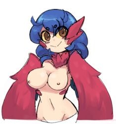 blue_hair breasts brown_eyes docecaedrus harpy harpy_(terraria) monster_girl red_wings terraria yellow_sclera