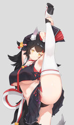 :3 animal_ear_fluff animal_ears armpits big_breasts black_hair blush breasts crop_top female female_only hololive hololive_gamers hololive_japan kemonomimi kneehighs large_breasts looking_at_viewer multicolored_hair navel ookami_mio panties skirt smile solo splits sssangan standing_on_one_leg streaked_hair tail thick_thighs thighhighs underboob virtual_youtuber wolf_ears wolf_girl wolf_tail yellow_eyes