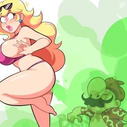 1boy 1girls ass bikini blonde_hair brap fart fart_cloud fart_fetish farting female gassy gassytank gastank long_hair male mario mario_(series) nintendo pink_bikini princess_peach simple_background standing swimsuit very_long_hair white_background