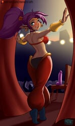 1girls ass blush breasts dildo female looking_at_viewer looking_back menoziriath shantae shantae_(character) smooth_skin solo_focus