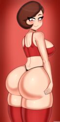 1girls apple_butt ass big_ass big_breasts big_butt black_panties black_thong blush breasts brown_hair bubble_ass bubble_butt busty disney drunkavocado female female_only helen_parr large_ass looking_down mature_female milf panties pixar short_hair sideboob smiling smooth_skin solo standing the_incredibles thick_ass thick_thighs thighhighs thong