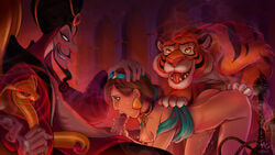 1girls 2boys aladdin all_fours ass beard blowjob cfnm chains clothed_female_nude_male collar cum_on_penis disney disney_princess disney_villains doggy_style dripping_cum enslaved_royal evil_queen_jasmine facial_hair fellatio femsub force from_behind furry hand_on_head head_grab highres holding hypnosis interspecies jafar leash long_beard magic magic_user maledom mammal mind_control moustache multiple_boys nipple_piercing open_clothes oral penis pierced_nipples piercing princess_jasmine rajah rape sex_slave shisha side_boob side_view sititng slave spitroast staff submissive threesome tiger trio unknown_artist vaginal_penetration wizard zoophilia