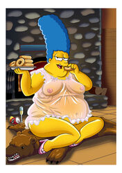 arabatos breasts clothes color eating female female_only human indoors marge_simpson matt_groening_(style) nipples obese obese_female sitting solo tagme the_simpsons toony what