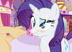 accurate_art_style blue_eyes cum cum_on_face duo equine facial friendship_is_magic furry horn human_male kajio my_little_pony pony purple_hair rarity_(mlp) tail unicorn white_body zoophilia