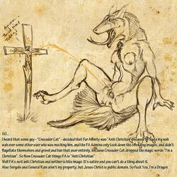 blasphemy breasts chimera crucifixion deity feathers female_monster fur jesus_christ male monochrome monster monster_female nipples outdoor_pee outdoors peeing peeing_on_object provocative public_domain rain_silves rant religion satire sergal sitting sitting_on_ground sitting_pee sketch snake_tongue spread_legs tagme tail tongue tongue_out urinating urinating_female urination urine urine_stream